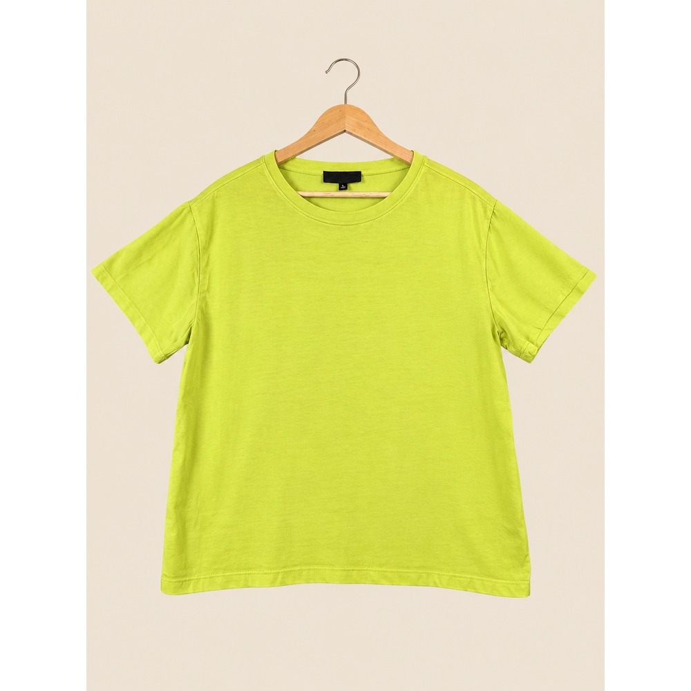 Nili Lotan Rayon Short Sleeve Crew Neck Tee Shirt Lime Green Women Size L USA